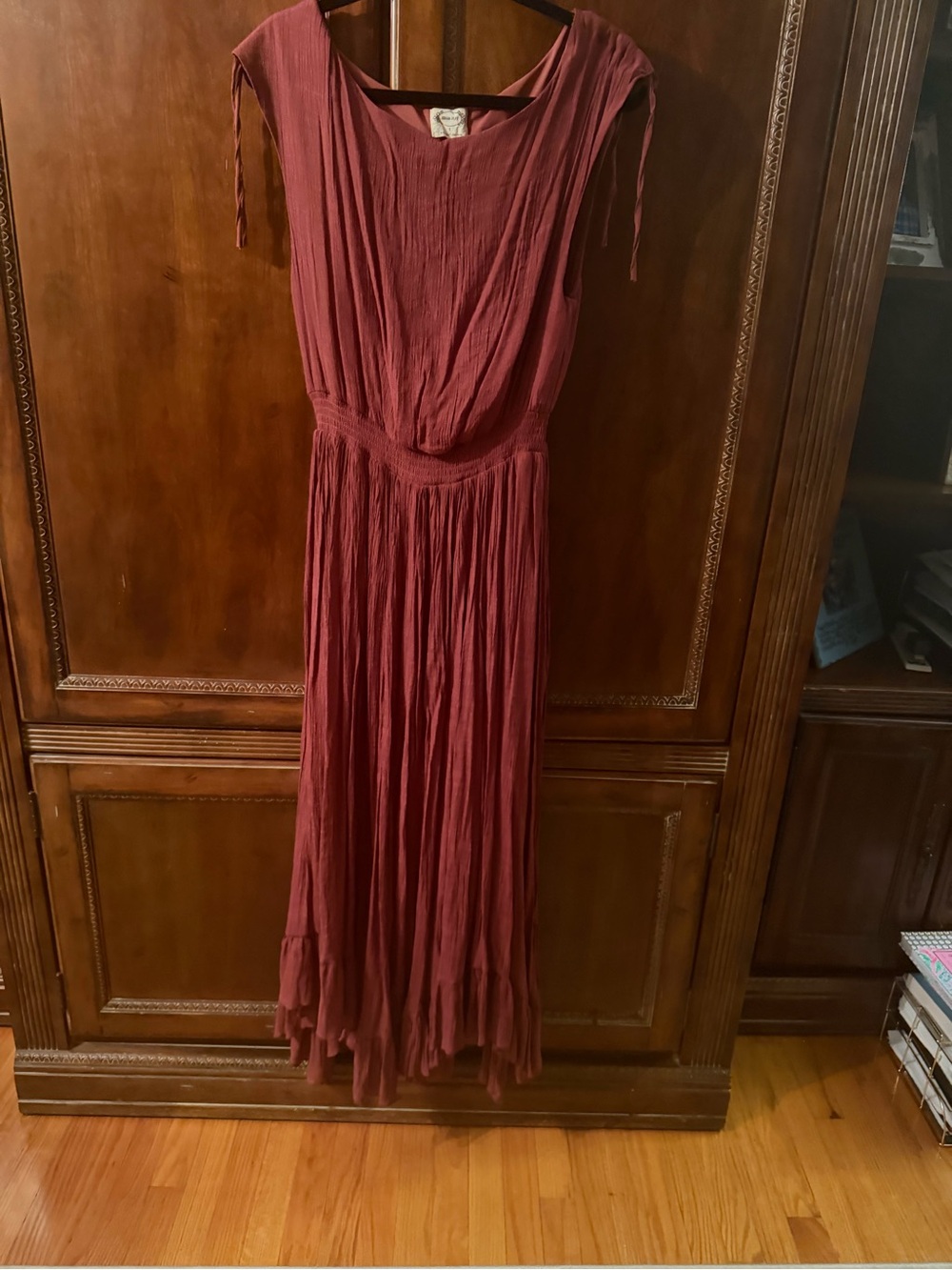 Women’s Mauve Red Maxi Dress with Draped Bodice